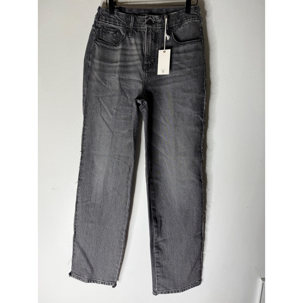 Good American 90's relaxed faded black jeans side hem raw size 2/26 NWT‎